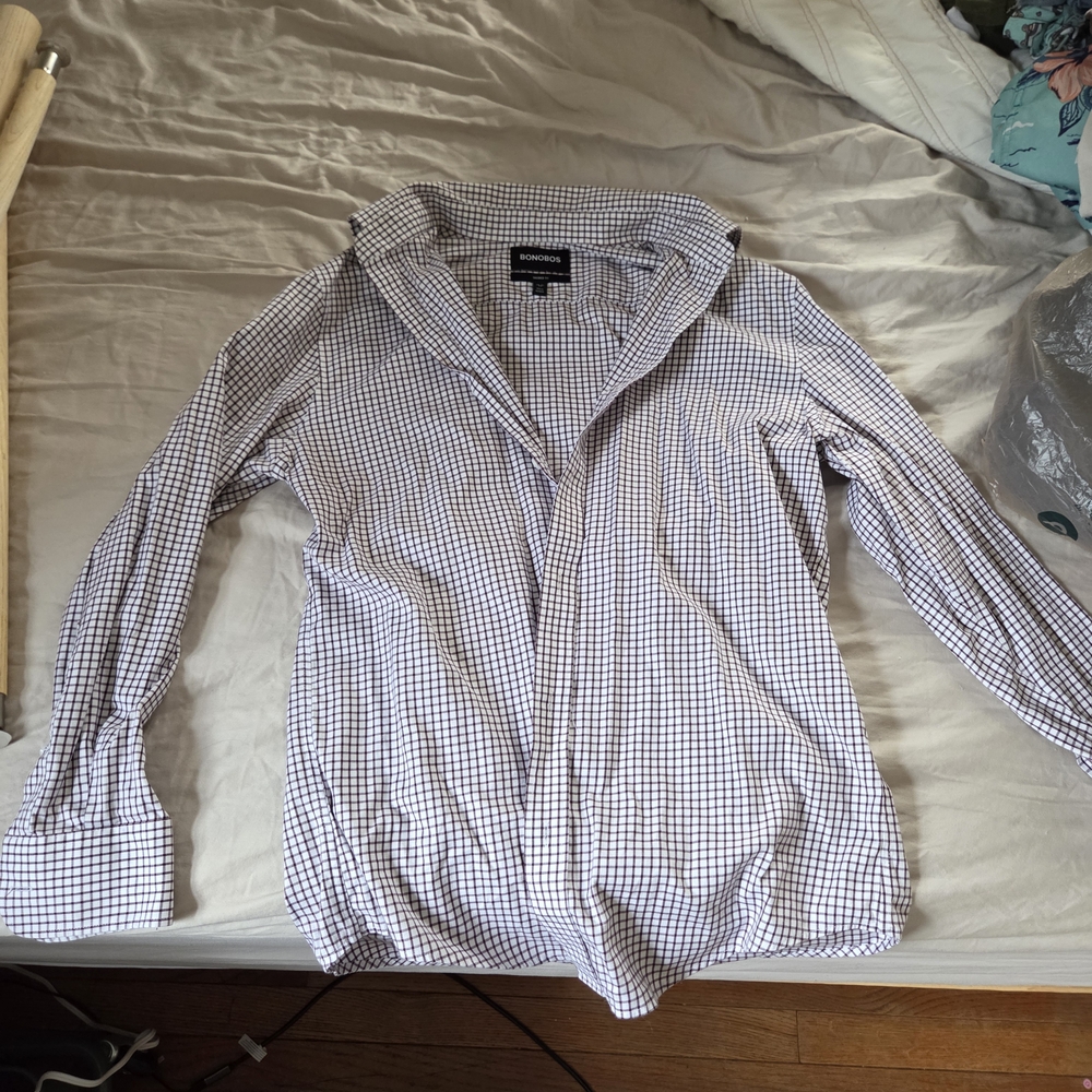 Bonobos Burgundy and White Grid Shirt